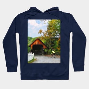 Woodstock VT - Bicyclist at Middle Bridge Hoodie